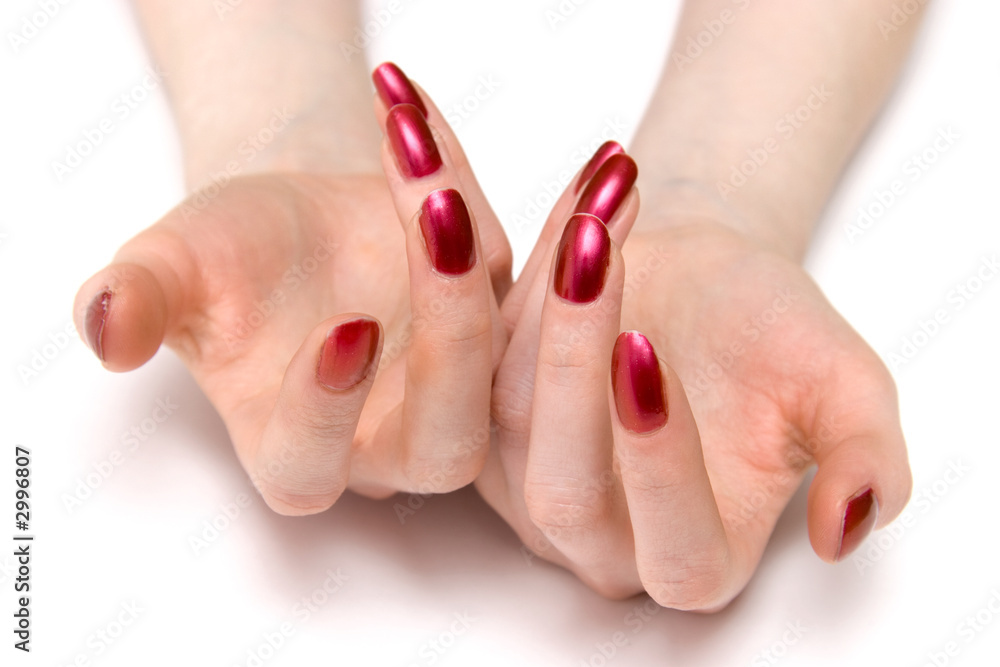 woman showing her red nails