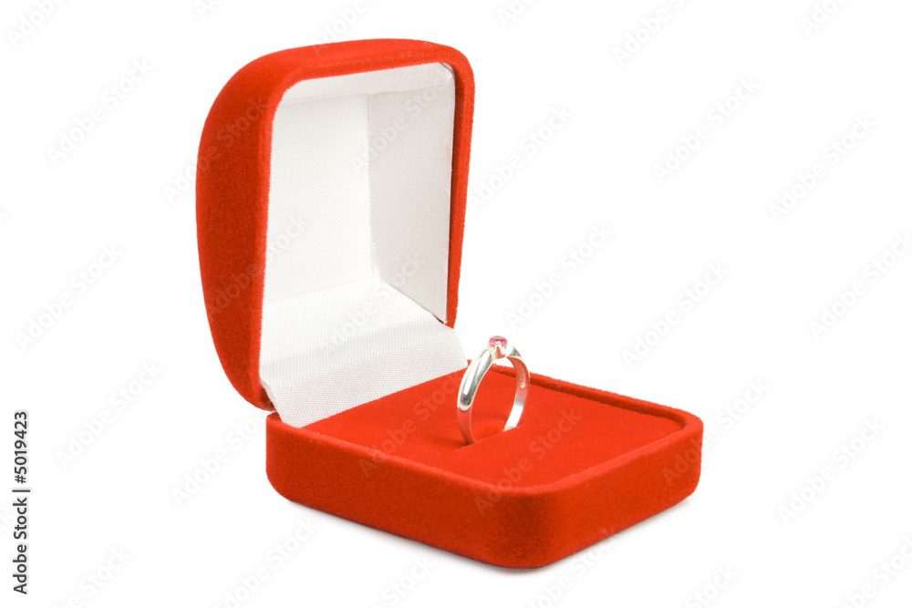 Silver ring in red box.