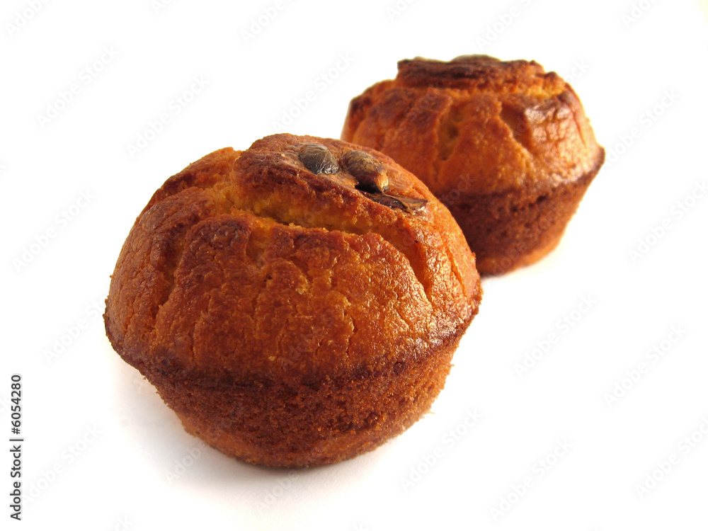 Two golden pastries isolated over white background