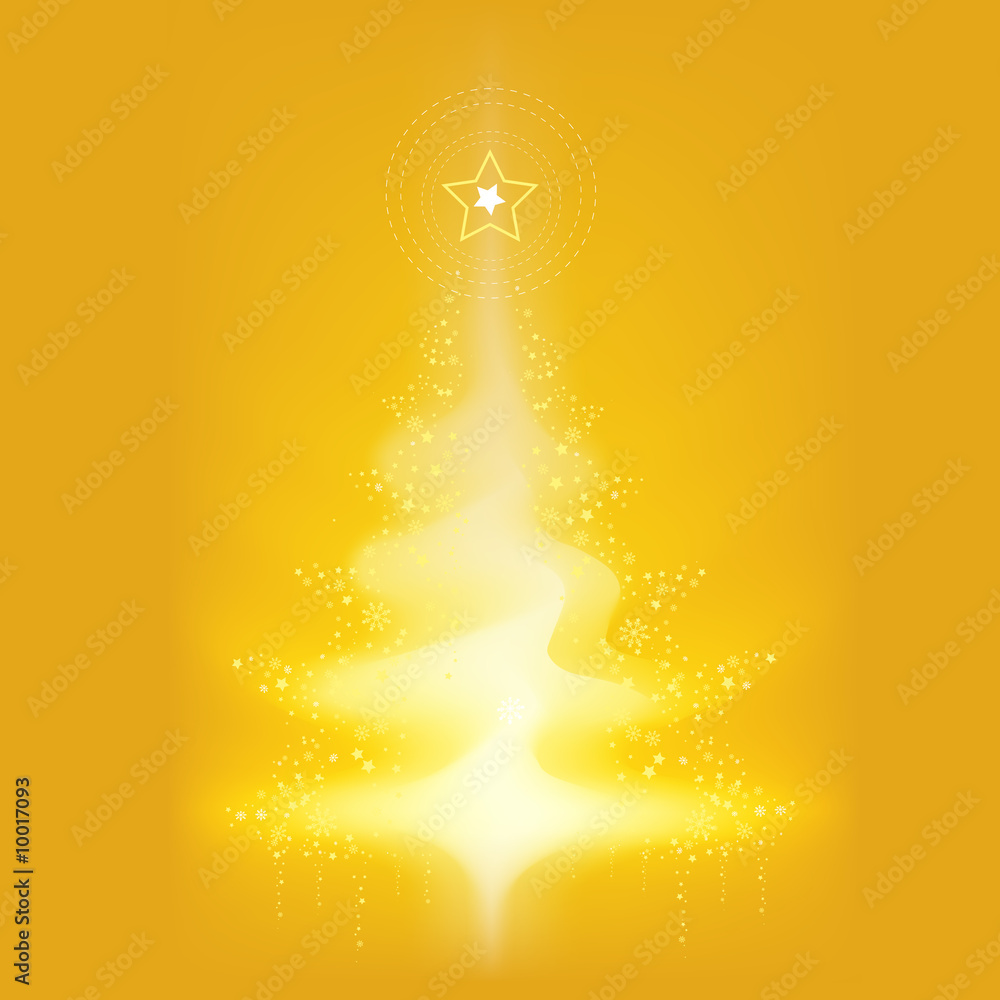 Golden shimmering Christmas tree - vector illustration.