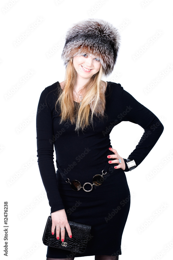 Blond Russian woman in fur hat