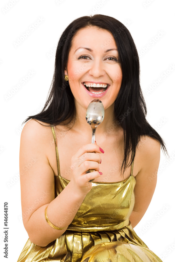 laughing woman with spoon