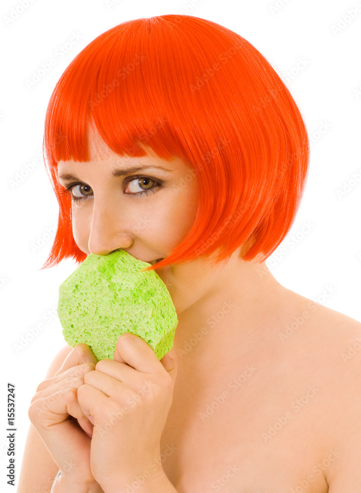 Face of woman with sponge