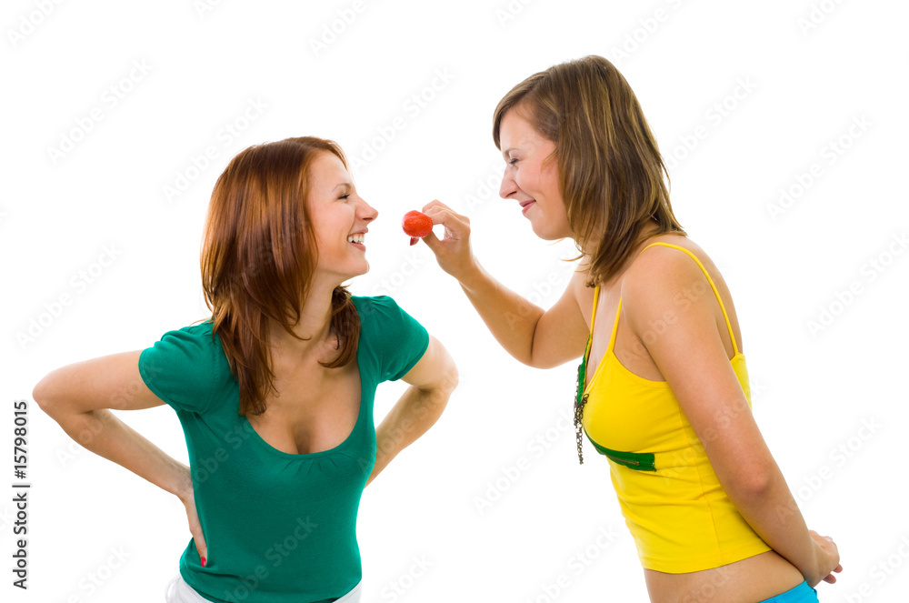 Two woman with strawberry