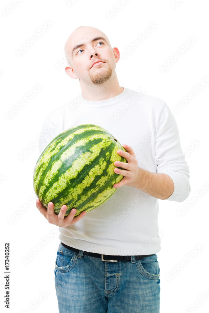 Young man hold watermelon