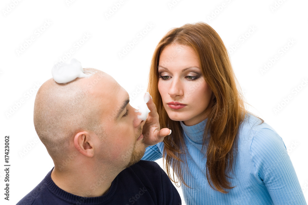 couple play with shaving foam,