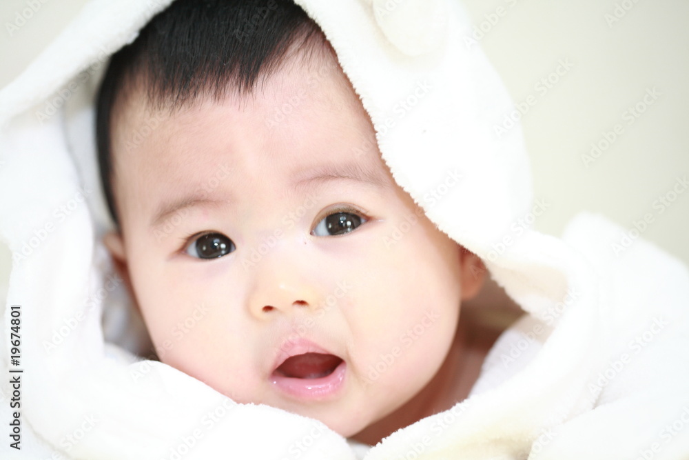 close up of cute asia baby