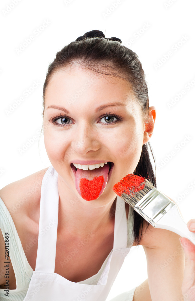 Woman with painted tongue out