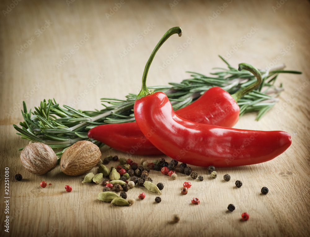 Spices on a wooden background