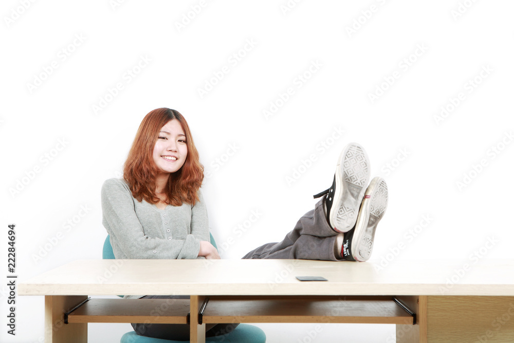 asian girl with table