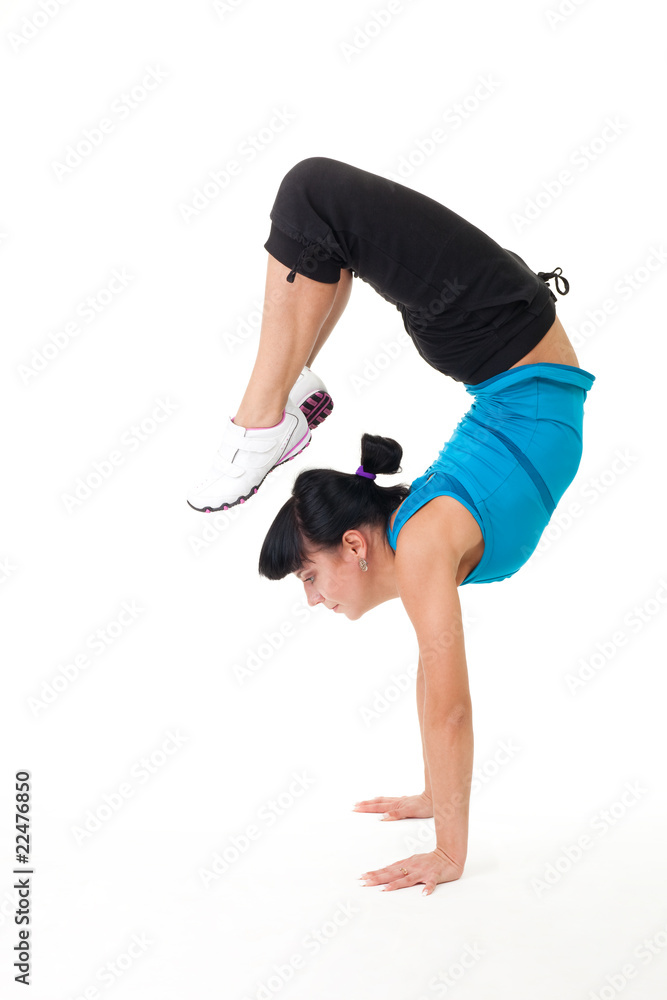 Woman do balance stretching exercise