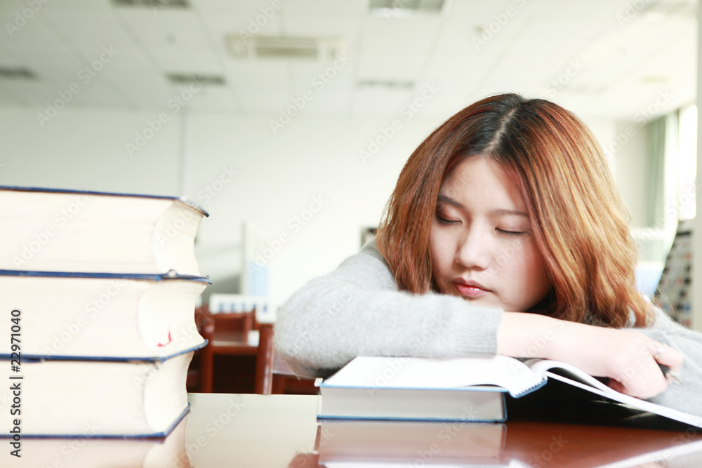 asian girl studying in library