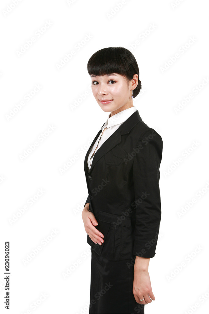 Smiling business woman. Isolated over white background