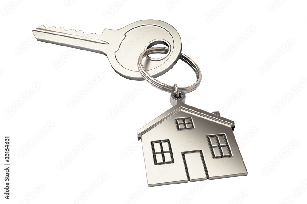 House shaped keychain isolated on white background