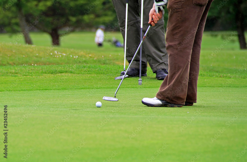 Putting golf ball on the course