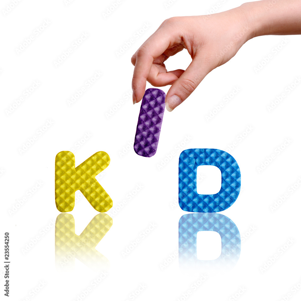 Hand and word kid, isolated on white background .