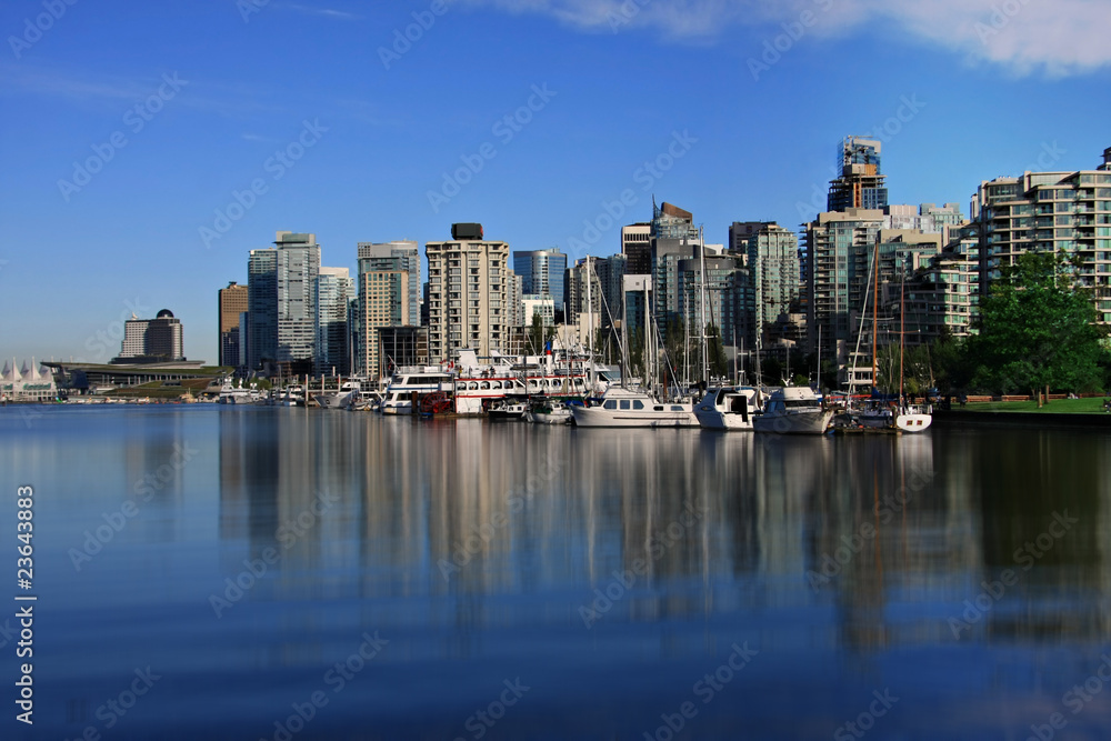 Vancouvers coal harbor, view from Stanley park seawall.