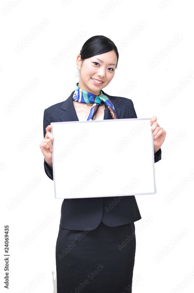 asian girl has blank white board