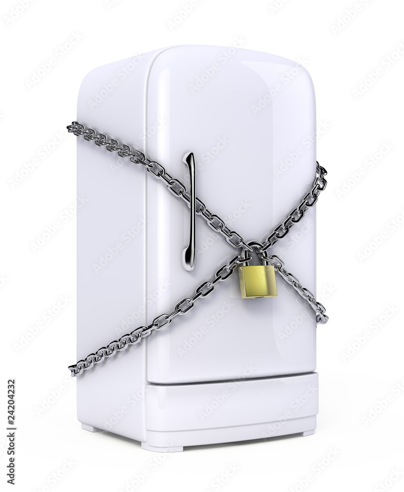 Closed fridge with chain and lock - diet concept