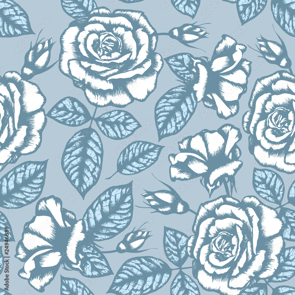 Retro flower seamless pattern - roses