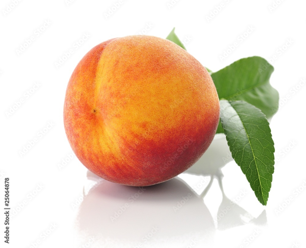 fresh peach with leaves