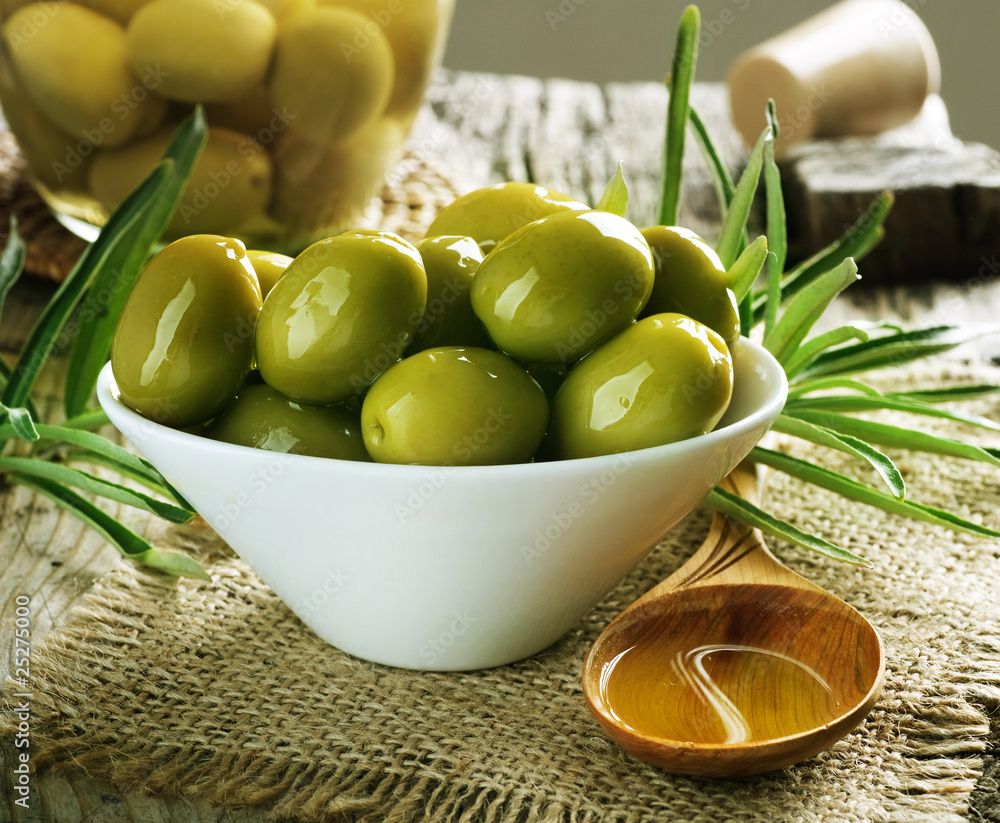 Olives and Pouring Olive Oil