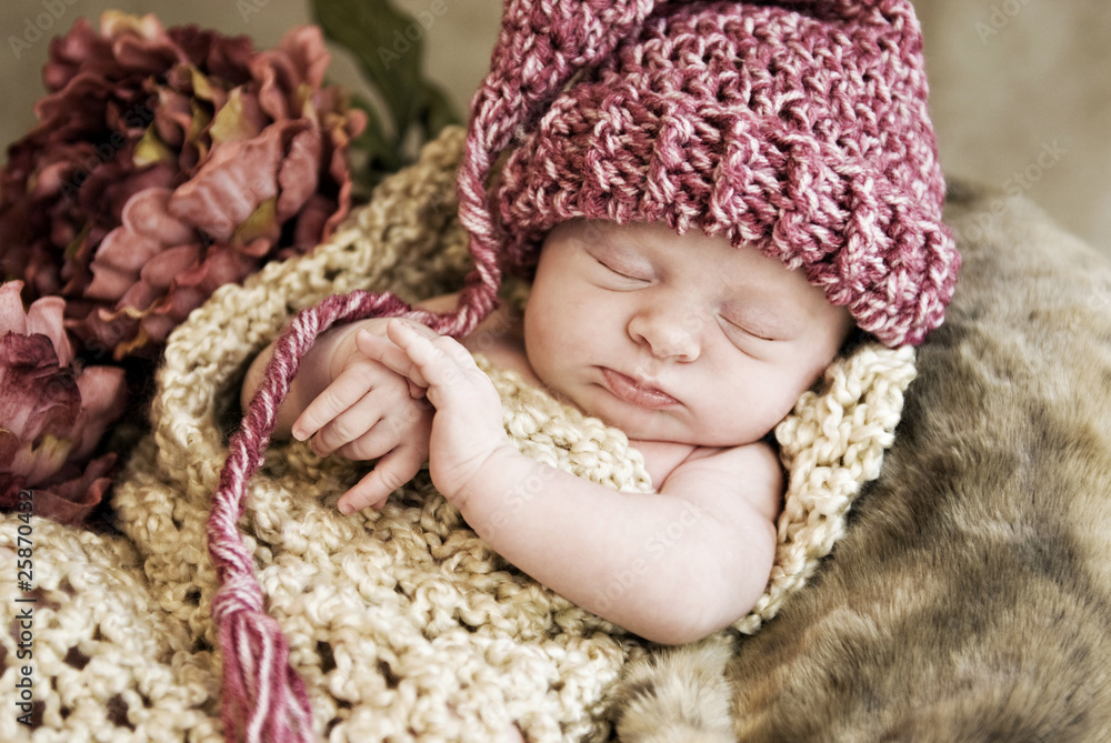 Baby Wearing Hat Vintage Look