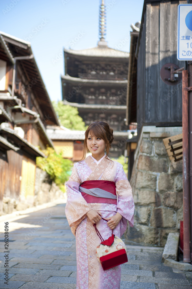 japanese kimono woman walking on the street