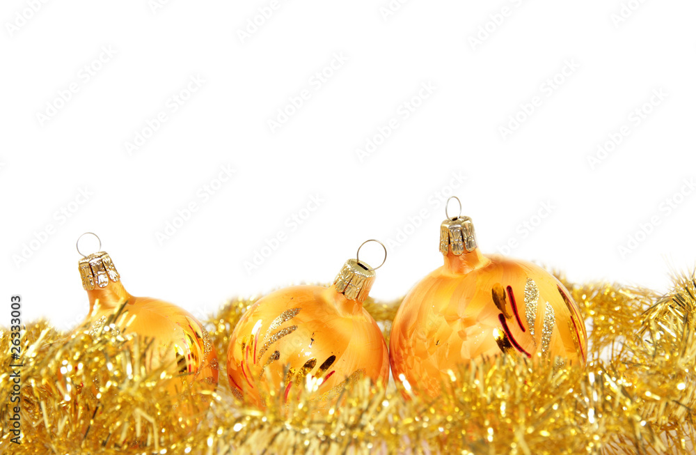 Golden christmas balls, isolated