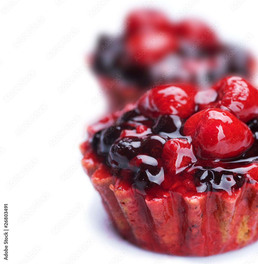 Cake with Berries over white.Healthy dessert