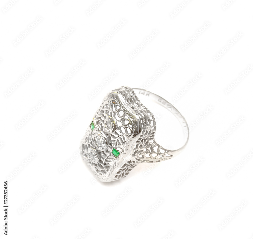 White Gold Ring with Emerald Stones