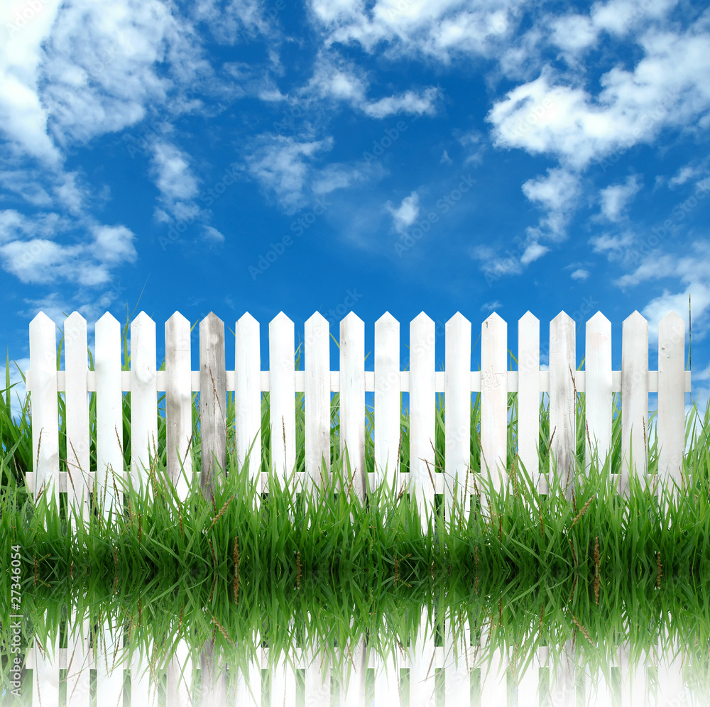 white fence and blue sky