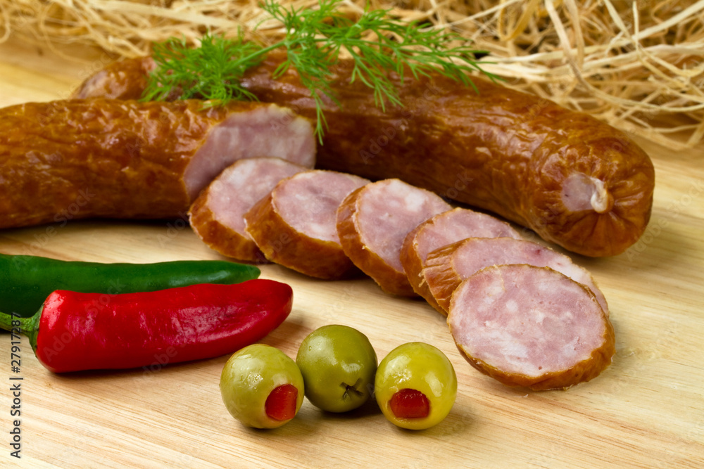 Polish kielbasa with olives and chilli