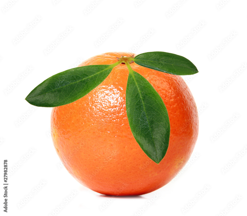 Fresh whole orange isolated on white background