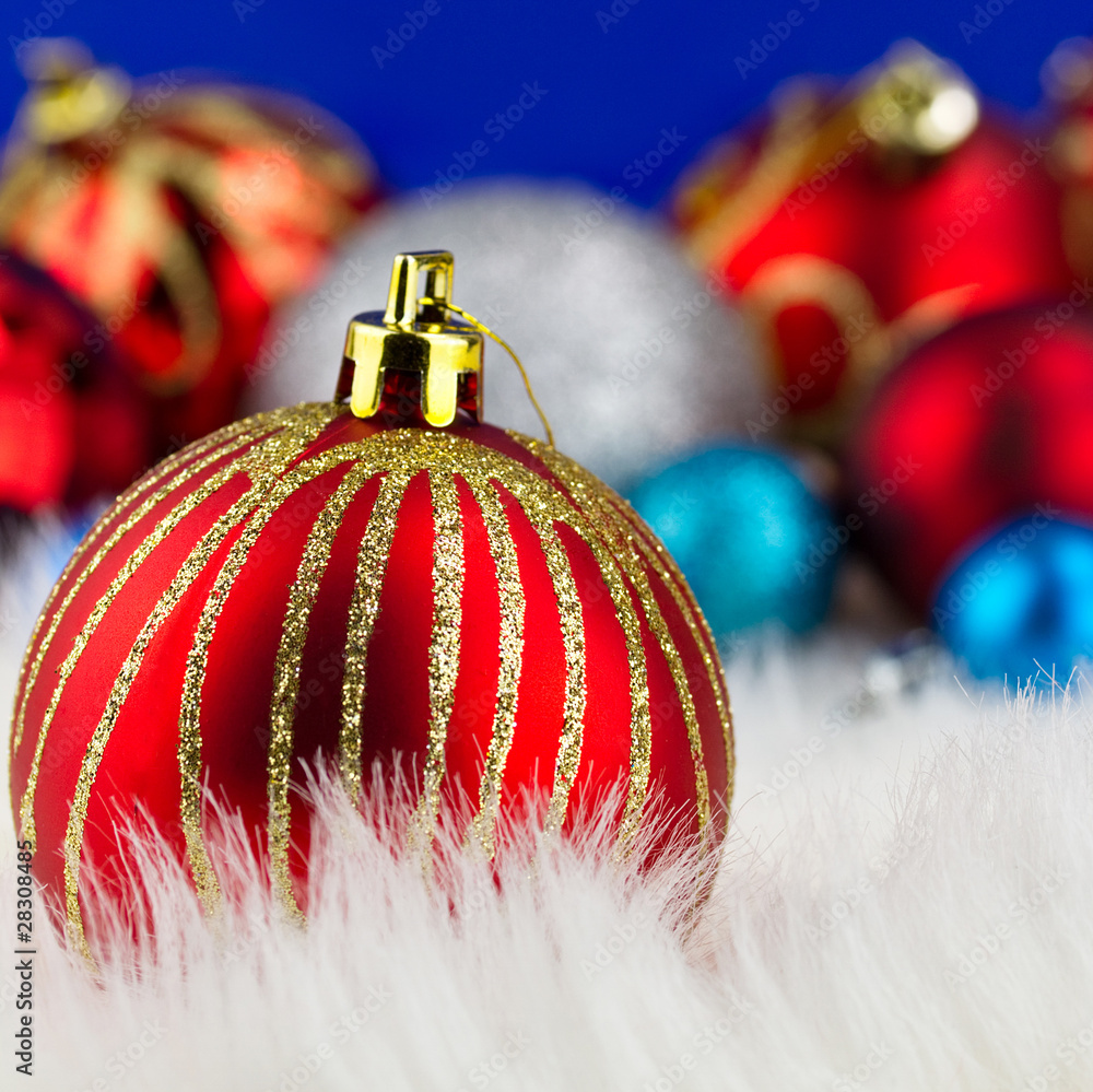 Christmas balls with blue background