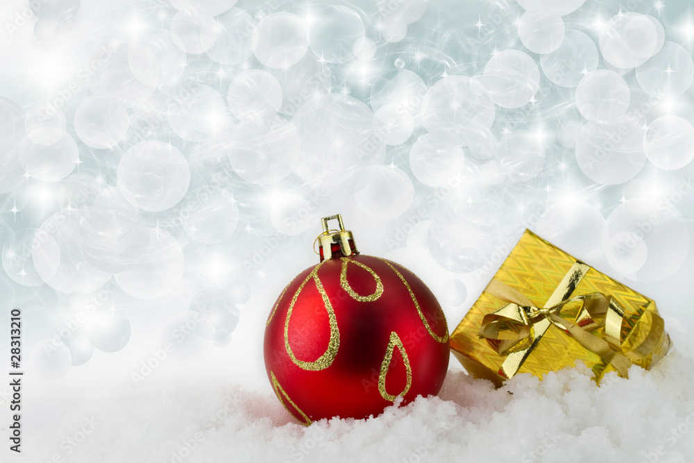 Christmas balls with abstract lights background