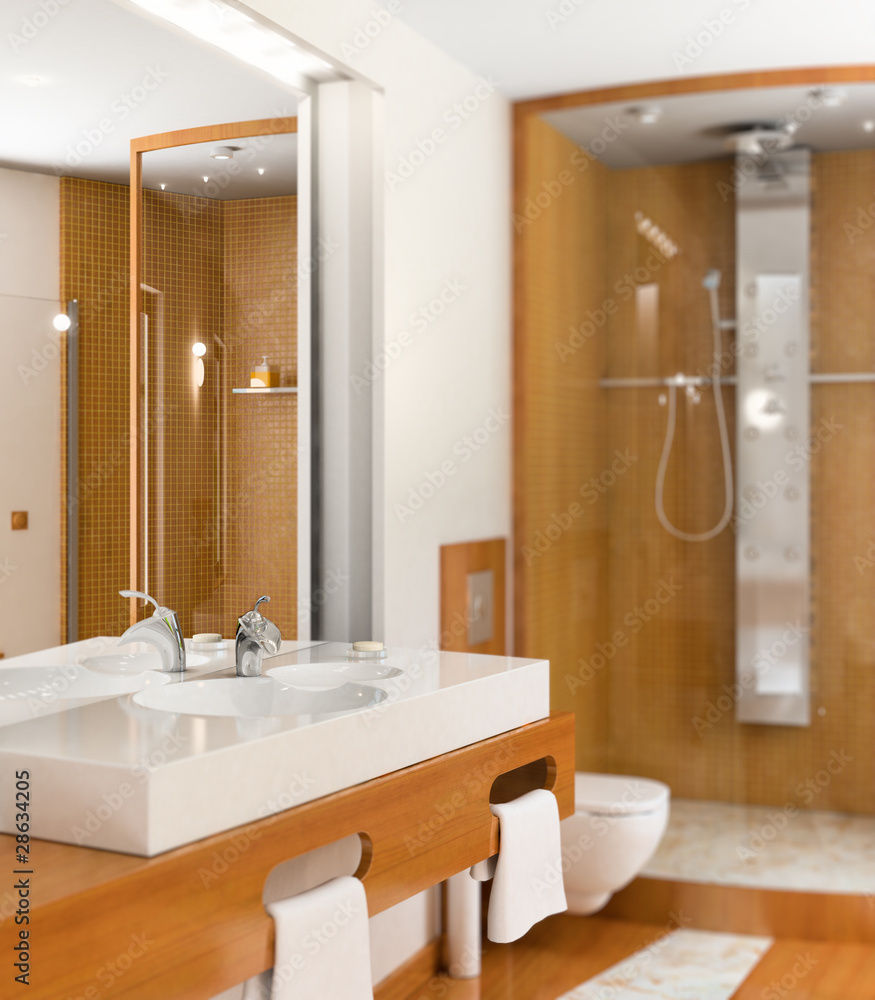 Bathroom accented in Wood (focus)