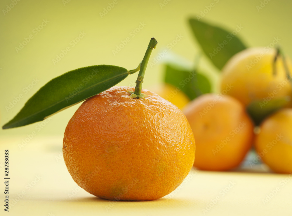 Ripe Tangerines with leaves