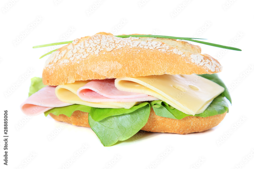 Baguettebrötchen mit Käse und Schinken