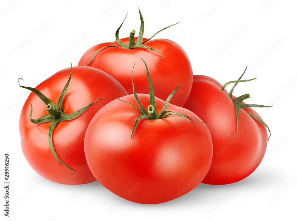 Isolated tomato. Pile of whole fresh tomatoes isolated on white background