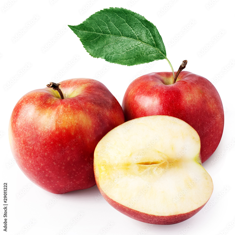 Two red apple and half  + Clipping Path