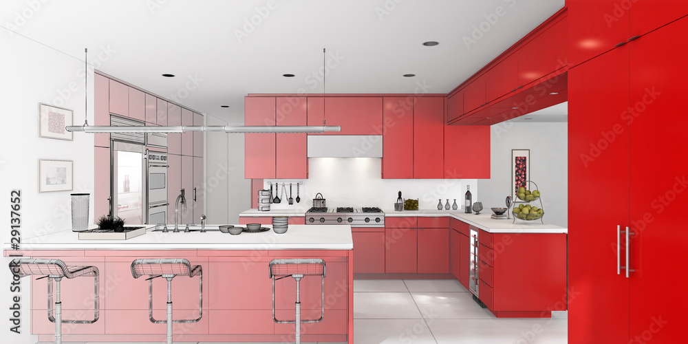 Kitchen in Red (3d)