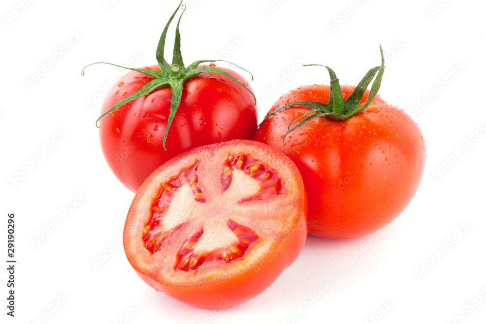 Fresh red tomatoes isolated on white