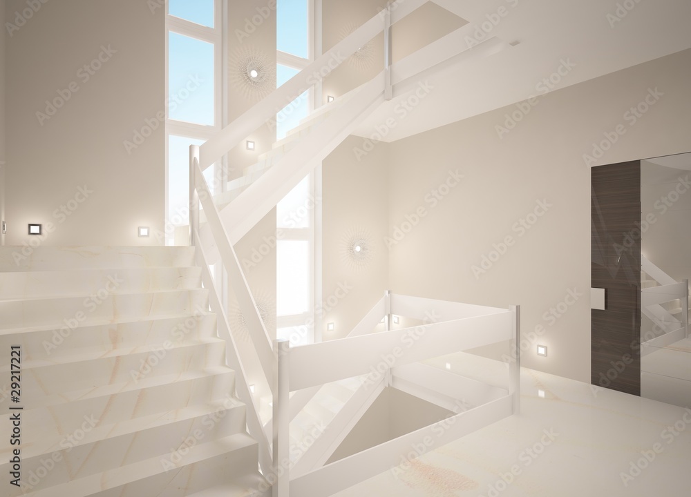 white 3d interior with stair