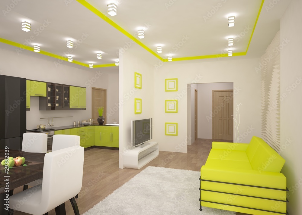 green 3d interior