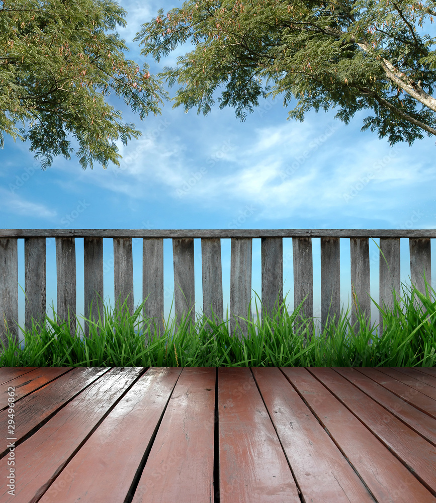 wooden terrace and blue sky