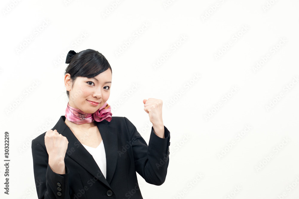 a portrait of beautiful businesswoman cheering