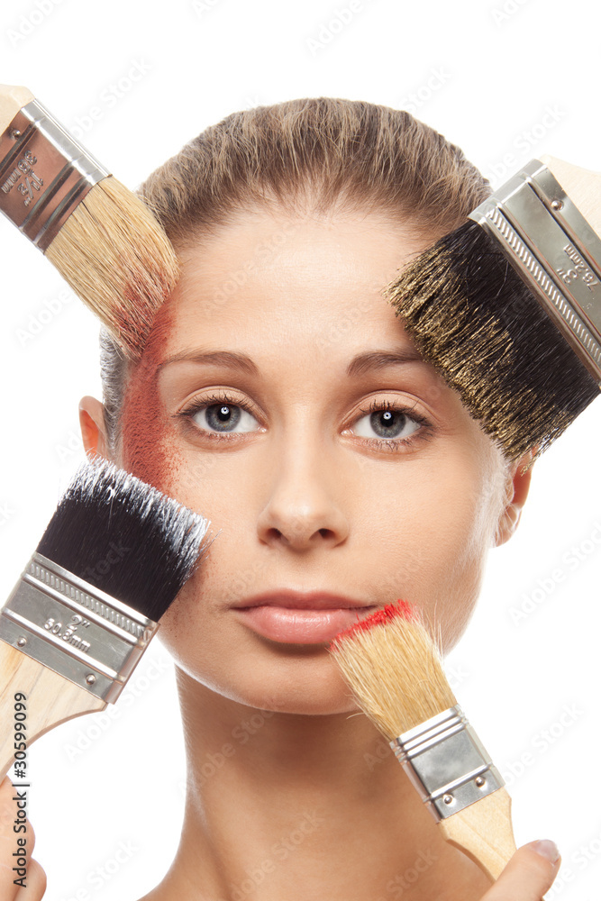 Brushes, makeup and face