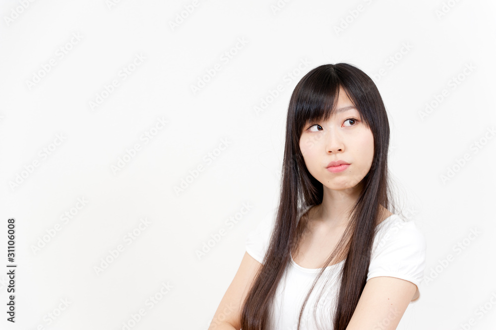 beautiful asian woman thinking