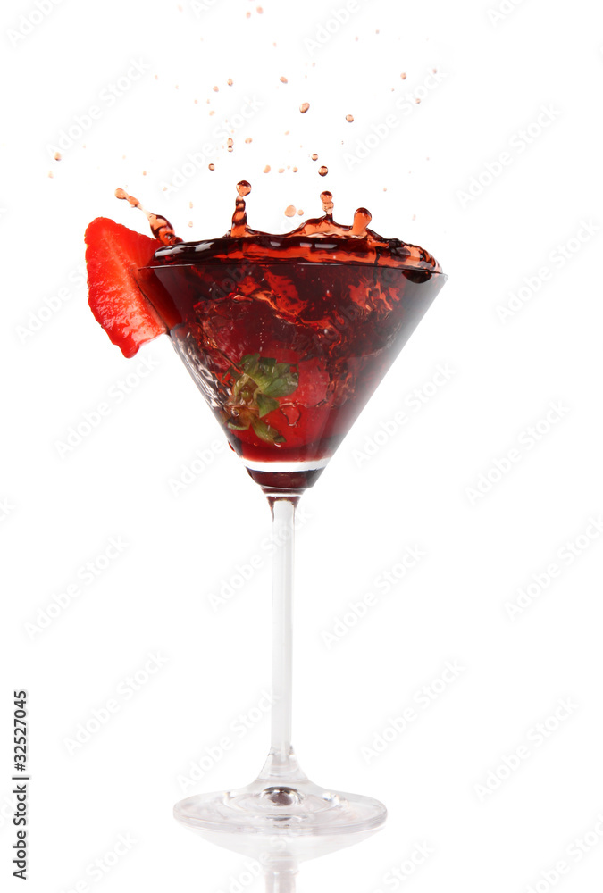 Splashing coctail drink, isolated on white background